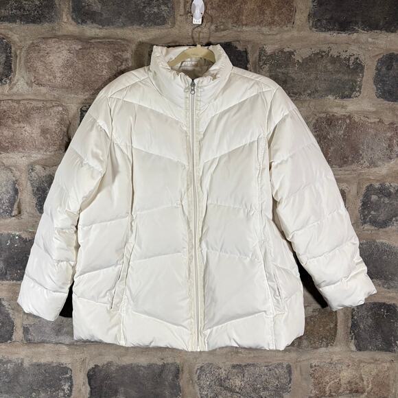 Lands' End Down Puffer Coat Woman's 1X Off White High Collar Winter Warm - Picture 2 of 15